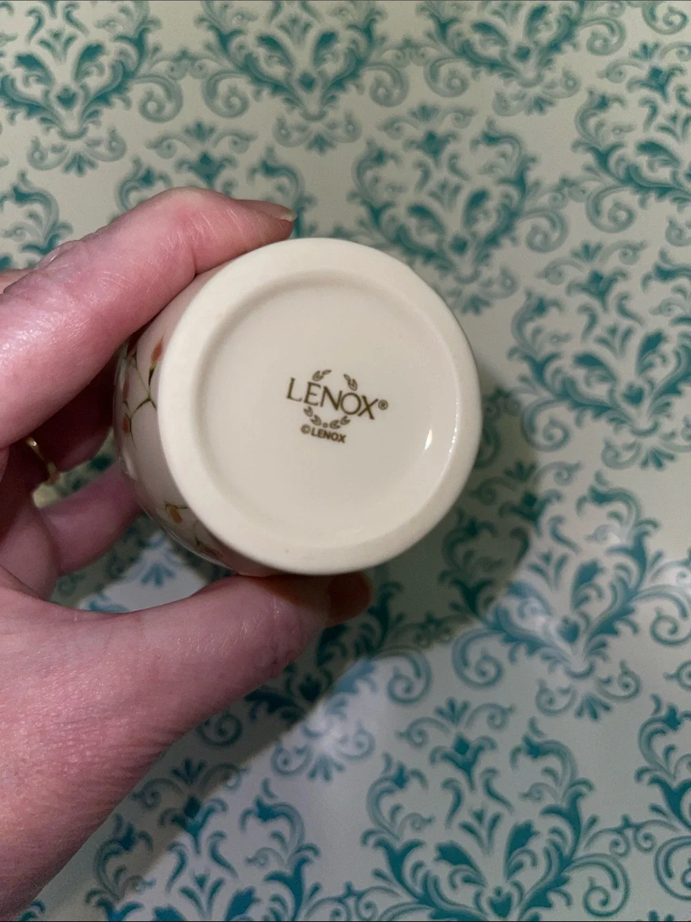 LENOX 5” Elegant Cream Floral Porcelain Bud Vase with Blue Accents
